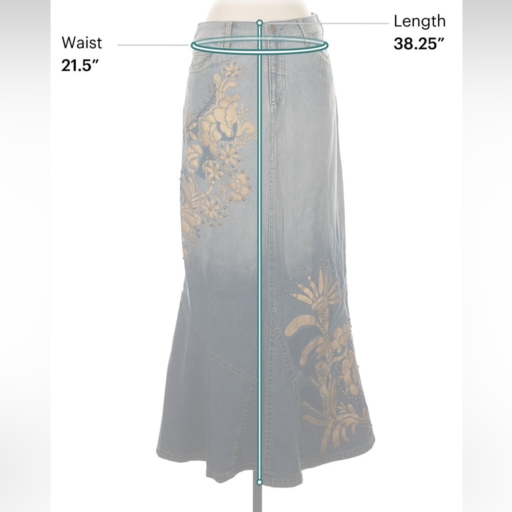 VTG Double D Ranch Blue Denim Embroidered Studded Skirt SZE2 Western Yellowstone - Picture 6 of 8